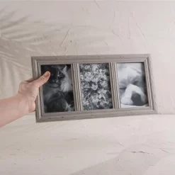 Distressed 4X6 Three Photo Frame Gray Wood, MDF & Glass - Foreside Home & Garden