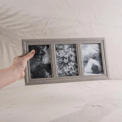 Distressed 4X6 Three Photo Frame Gray Wood, MDF & Glass - Foreside Home & Garden 1 Distressed 4X6 Three Photo Frame Gray Wood, MDF & Glass - Foreside Home & Garden