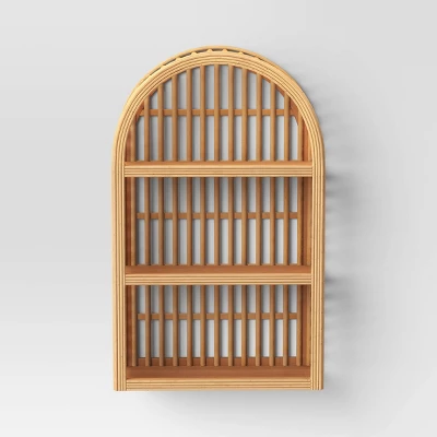 12" X 20" Wood And Rattan Wall Shelf Natural - Threshold™ 2 12" X 20" Wood And Rattan Wall Shelf Natural - Threshold™ - Image 2