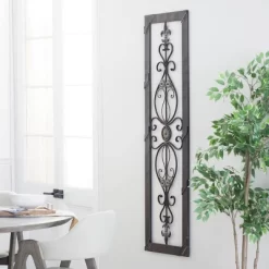 Metal Scroll Ornate Wall Decor With Black Frame Brown - Olivia & May