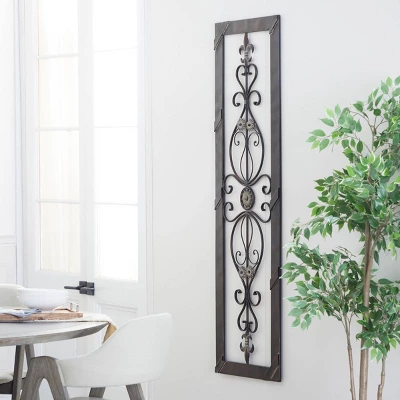 Metal Scroll Ornate Wall Decor With Black Frame Brown - Olivia & May 1 Metal Scroll Ornate Wall Decor With Black Frame Brown - Olivia & May