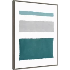 22" X 30" Painted Weaving IV Blue Green By Piper Rhue Framed Canvas Wall Art Gray Wash - Amanti Art