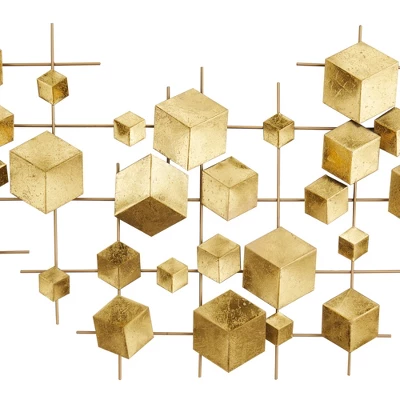 Metal Geometric 3D Cube Relief Wall Decor Gold - CosmoLiving By Cosmopolitan 2 Metal Geometric 3D Cube Relief Wall Decor Gold - CosmoLiving By Cosmopolitan - Image 2