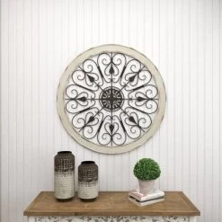 Wood Distressed Scroll Window Inspired Wall Decor With Metal Scrollwork Relief White - Olivia & May -Wall Charm Deals Store GUEST de75ad62 2fec 424e 8fc0 b96d7080f840