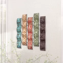 Metal Abstract 5 Wavy Panels Wall Decor With Embossed Details - Olivia & May