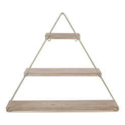 20.8" X 24.2" Tilde Three-Tier Triangle Wood And Metal Wall Shelf Natural/Gold - Kate & Laurel All Things Decor