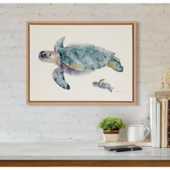18" X 24" Sylvie Swim Along With Me Framed Canvas Wall Art By Cathy Zhang Natural - Kate And Laurel -Wall Charm Deals Store GUEST e12cb3e1 c97c 4095 8f60 6de8c910e267