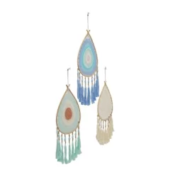 Set Of 3 Cotton Macrame Handmade Woven Dreamcatcher Wall Decors With Fringe Tassels - Olivia & May