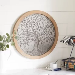 Wooden Tree Embossed Wall Decor Brown - Olivia & May