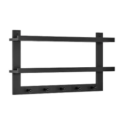 29" X 16" 2 Tier Ledge Wall Shelf Organizer With Five Hanging Hooks Black - Danya B. -Wall Charm Deals Store GUEST ef8bf05a eaa4 4442 895a dccf9c6cc602