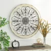 Wood Distressed Scroll Window Inspired Wall Decor With Metal Scrollwork Relief White - Olivia & May