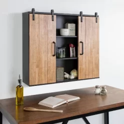 30" X 7.25" X 27.5" Samuels Decorative Wood And Metal Wall Cabinet Charcoal/Rustic Brown - Kate & Laurel All Things Decor -Wall Charm Deals Store GUEST f3123feb 82bc 4fae b05c 891e4a0720b3