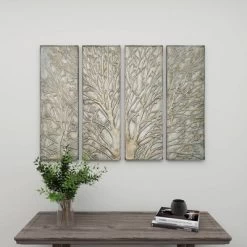 Metal Tree Wall Decor With Embossed Design Set Of 4 Brown - Olivia & May -Wall Charm Deals Store GUEST f3750e04 06b1 4703 9474 e0b3450c793f